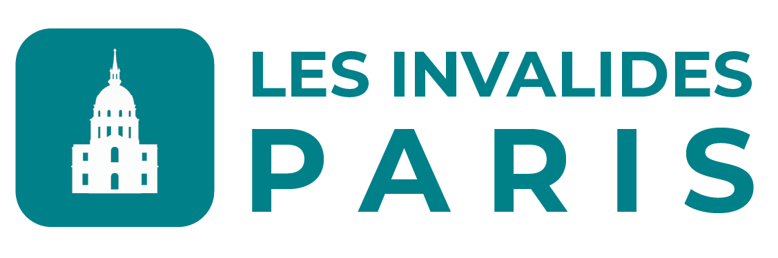 Les Invalides Paris logo featuring the iconic dome on a teal background.